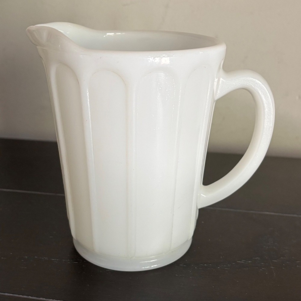 Hazel‎ Atlas Milk Glass Paneled Pitcher Vintage Mid Century White Creamer 5.5in